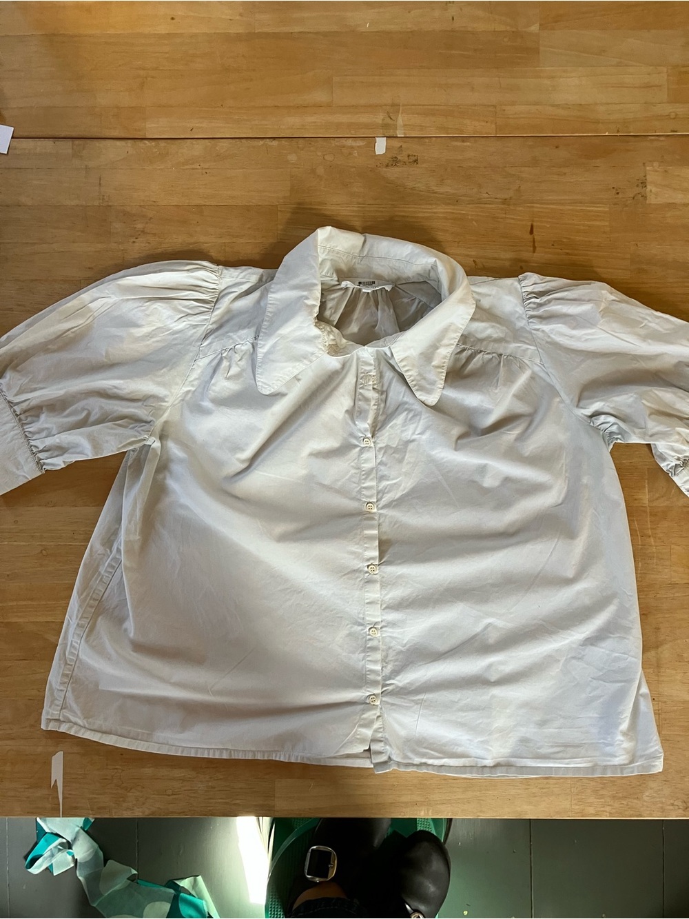 White Puff-Sleeve Button Front Blouse